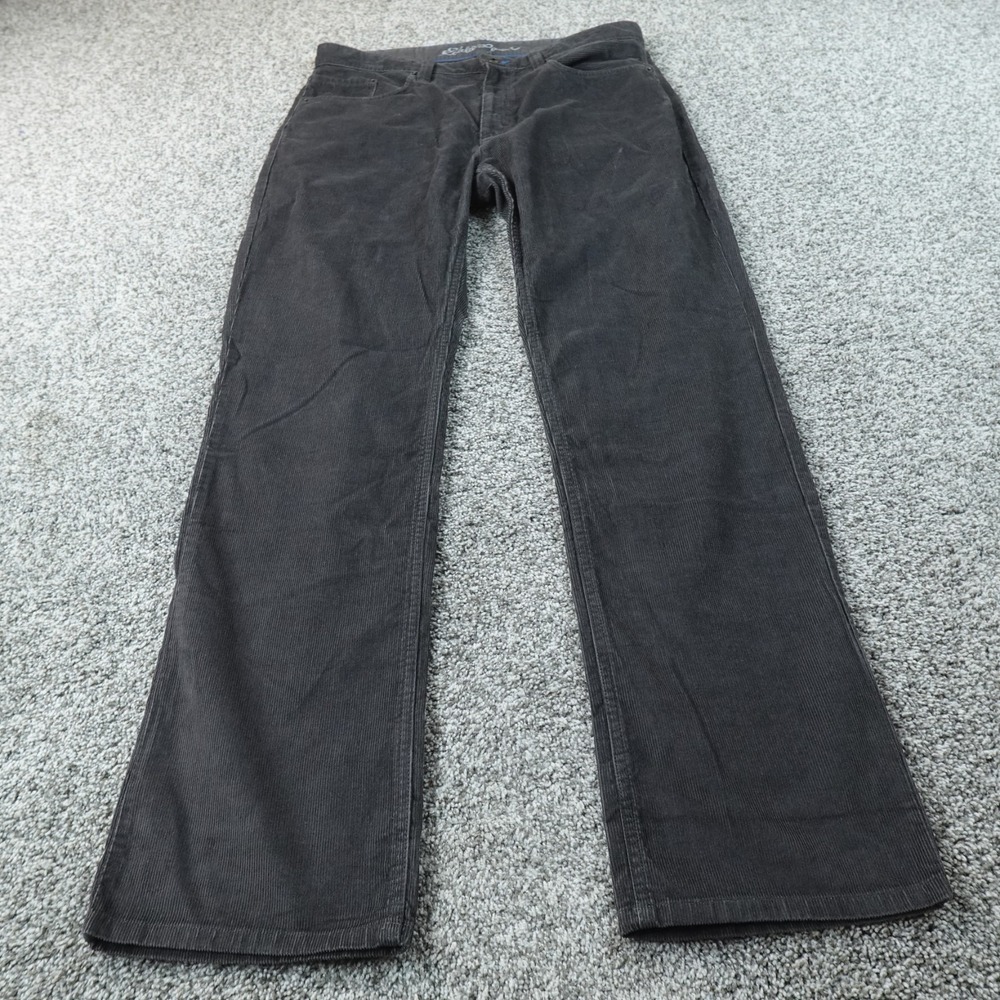 Eddie Bauer Pants Mens 34X32 Black Gray Corduroy Straight 5 Pocket Chino Outdoor